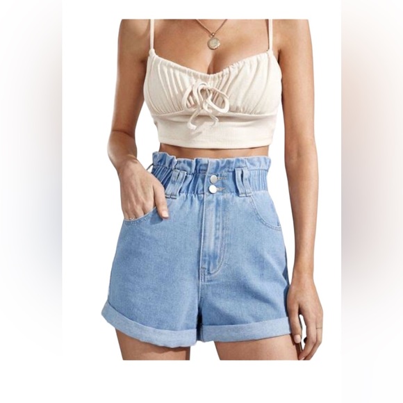 Forever 21 High Waisted Paper Bag Denim Shorts - Picture 1 of 7